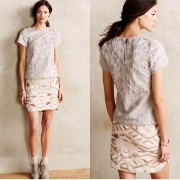 Anthropologie Leifsdottir faux fur zip back short sleeve tee sz L - Picture 3 of 11